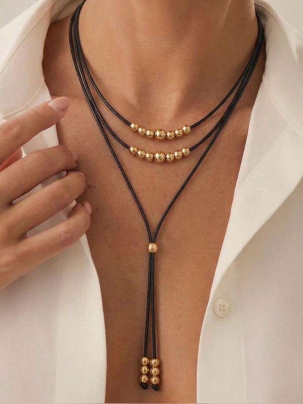Gold Bead Multi-Layer Necklace A2168